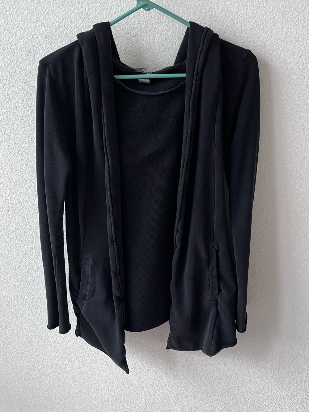 H&M black open-front cardigan hoodie with pockets, size S Small/M Medium, cotton
